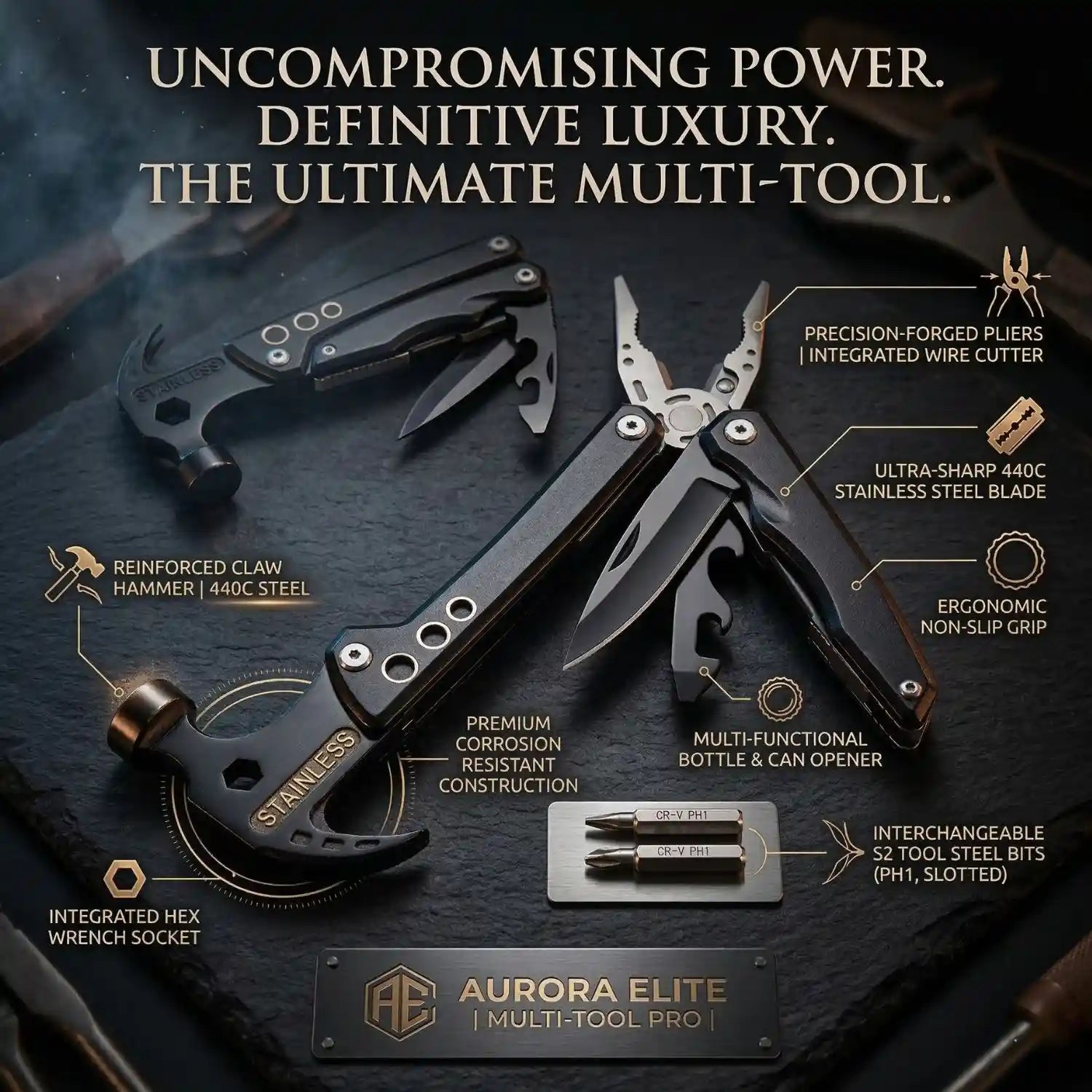 Premium Folding Multi-Tool Pliers – Stainless Steel 9-in-1 Pocket Tool with Knife, Screwdrivers & Wire Cutter