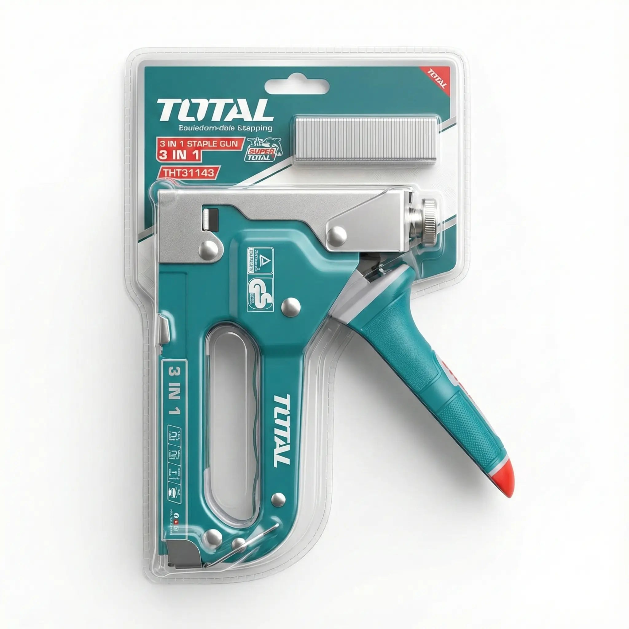 TOTAL 3-in-1 Manual Staple Gun – Heavy-Duty Metal THT31143