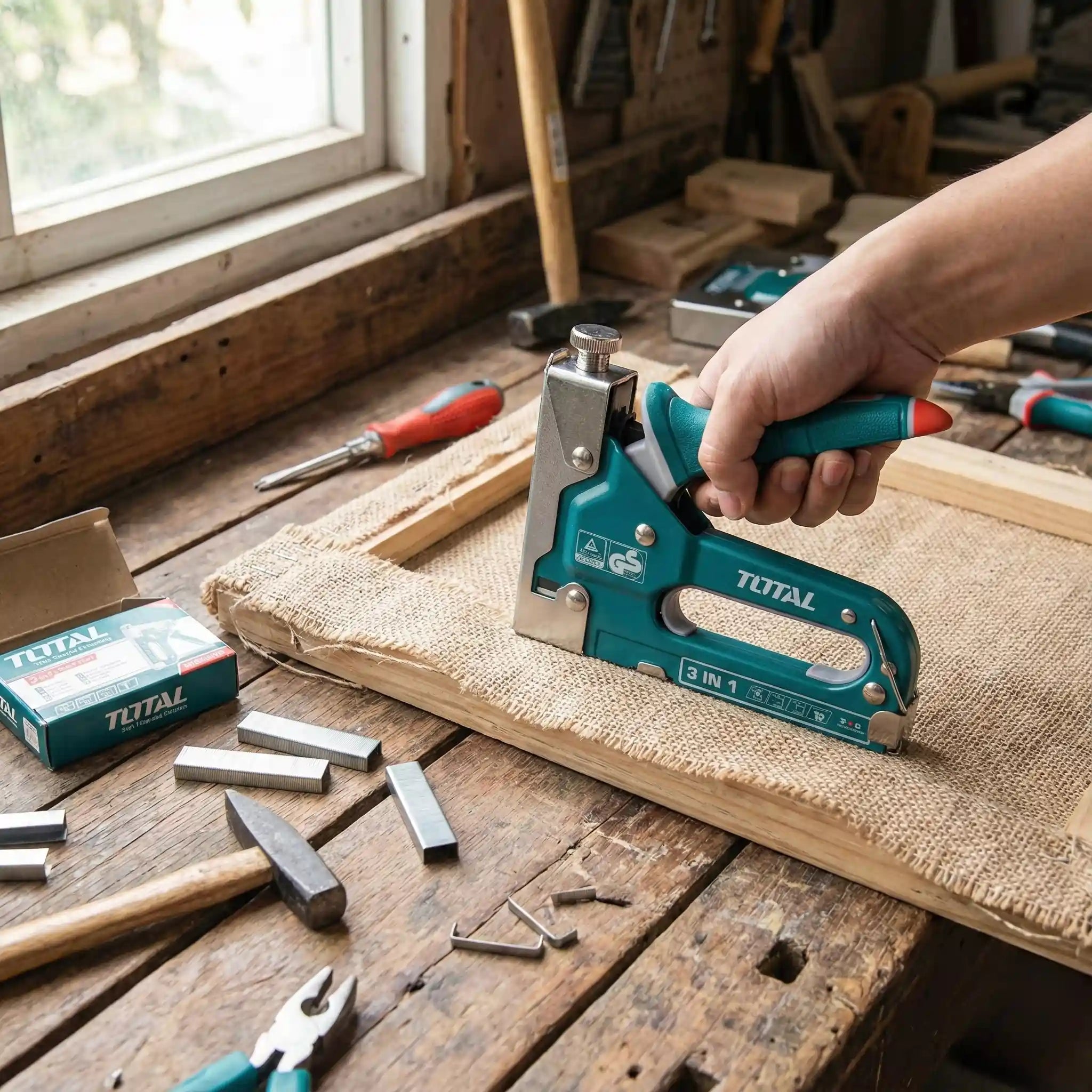 TOTAL 3-in-1 Manual Staple Gun – Heavy-Duty Metal THT31143