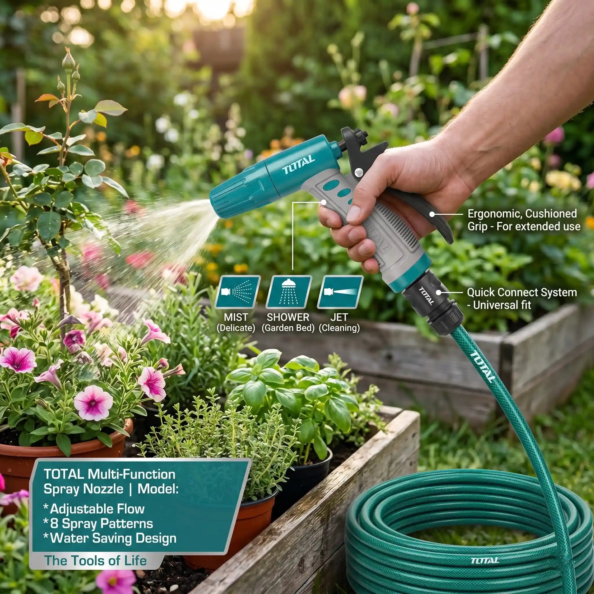 TOTAL Plastic 3-Way Trigger Spray Nozzle with Adjustable Flow