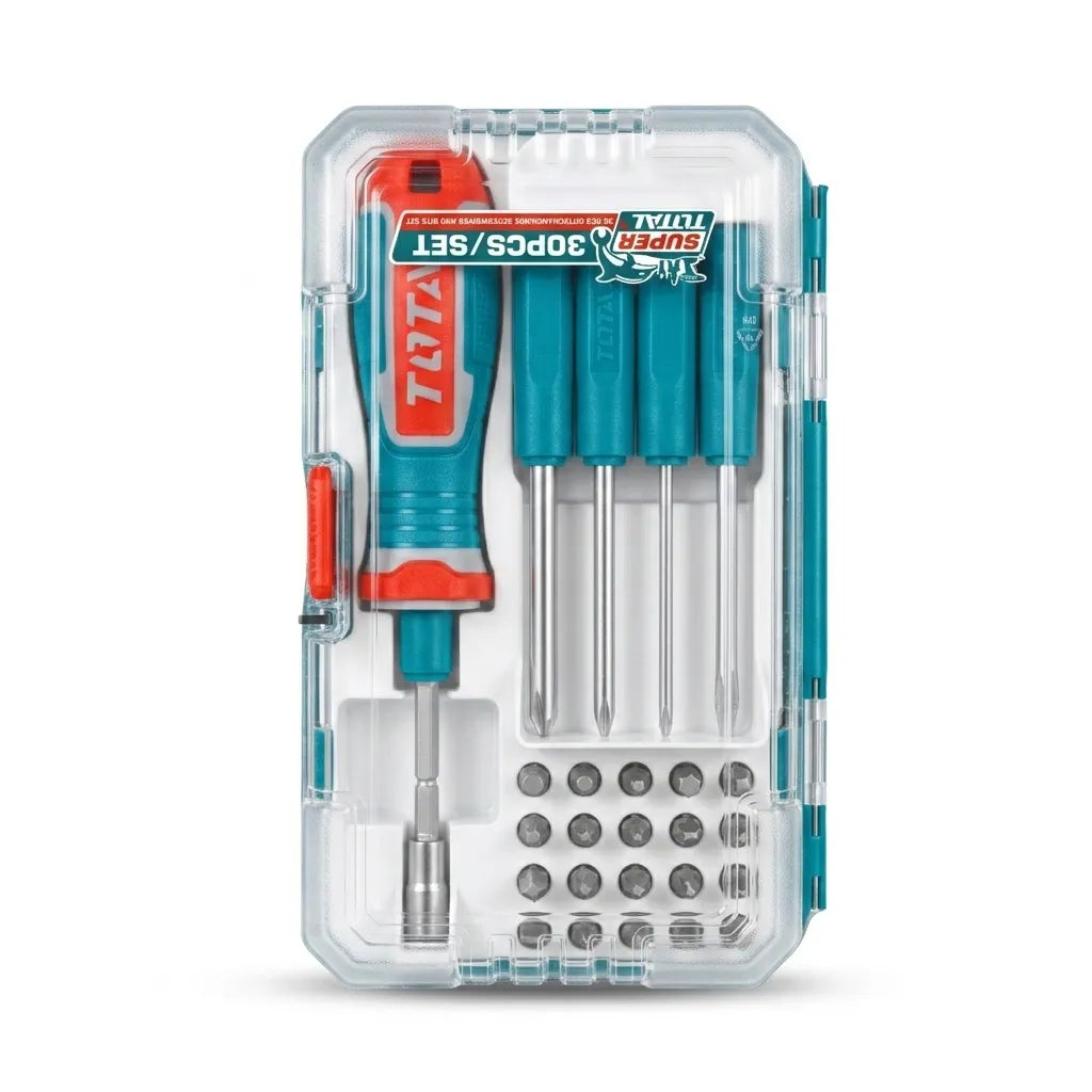 TOTAL 30-Piece Magnetic Screwdriver and Bit Set with Storage Case