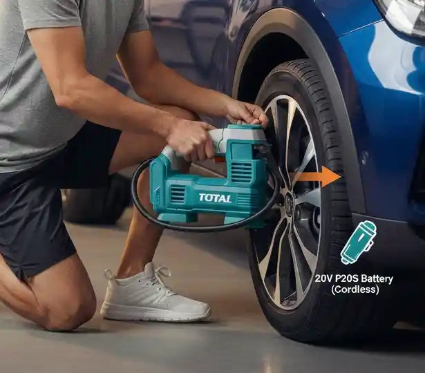 منفاخ إطارات توتال (TOTAL) لاسلكي 20 فولت – فئة Super – ضغط يصل إلى 160 PSI