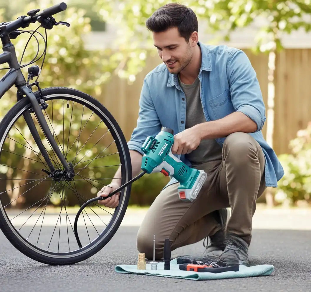 TOTAL 20V Li-ion Cordless Air Inflator (No Battery attached) - Portable Tyre Compressor for Cars & Bikes