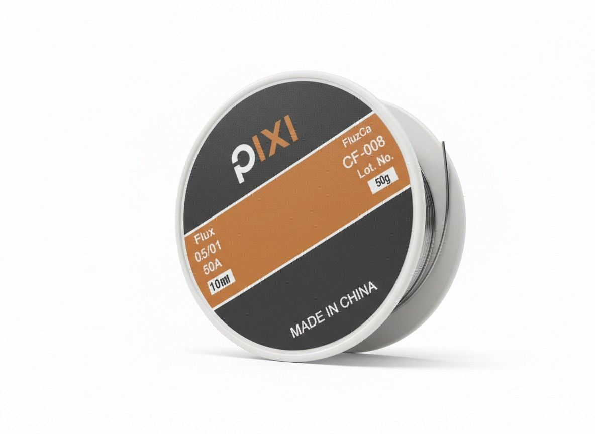 بكرة سلك قصدير لحام PIXI - وزن 50 جرام - مع مادة مساعد اللحام (Flux) 