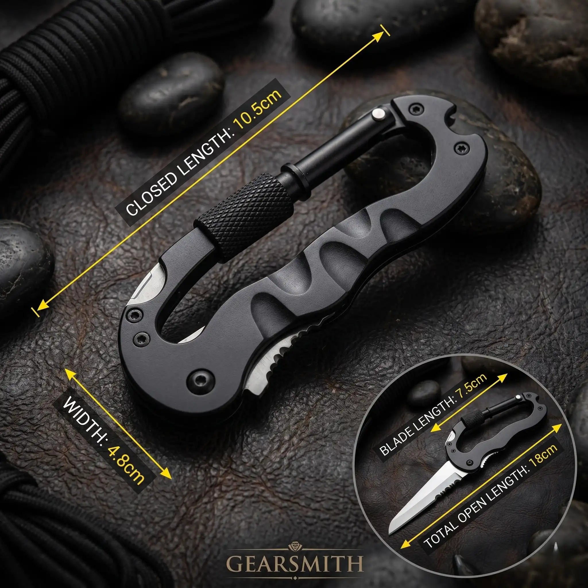 Premium Multi-Tool Carabiner Pocket Knife - Black