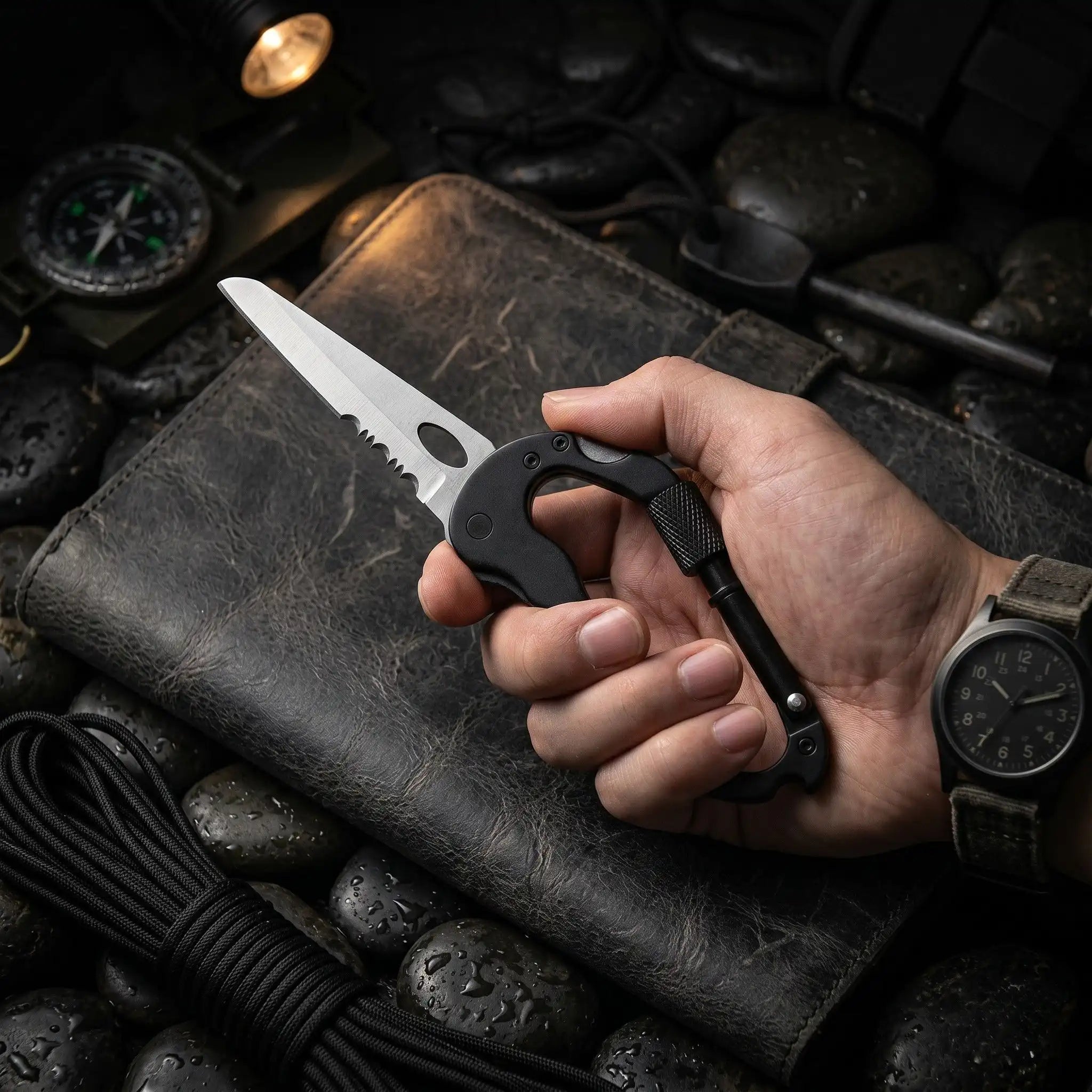 Premium Multi-Tool Carabiner Pocket Knife - Black