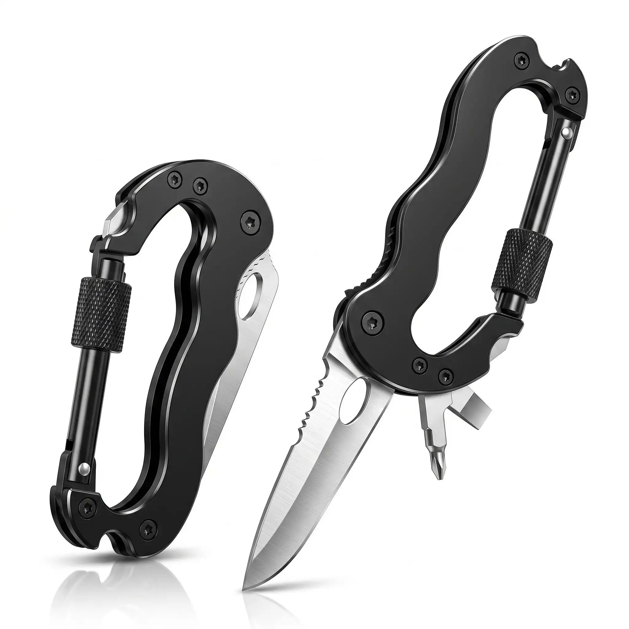 Premium Multi-Tool Carabiner Pocket Knife - Black