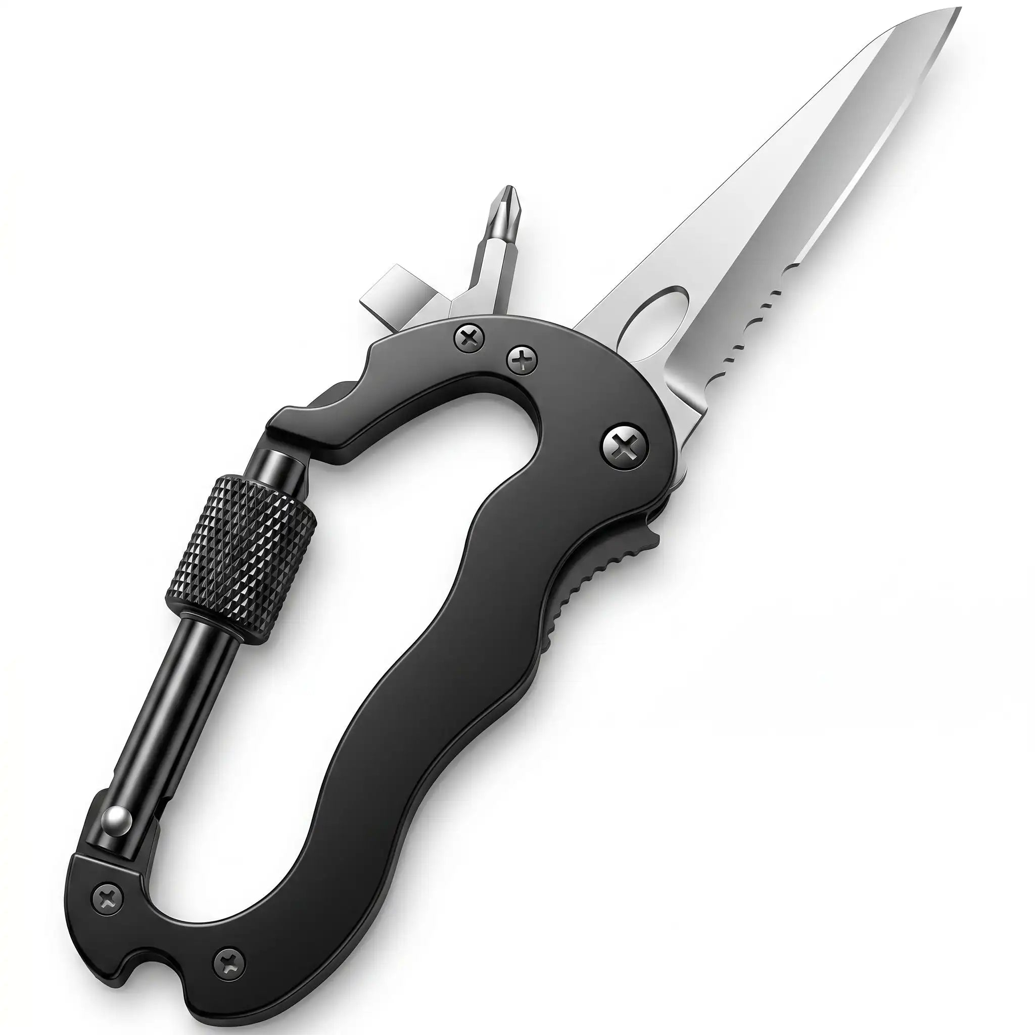 Premium Multi-Tool Carabiner Pocket Knife - Black