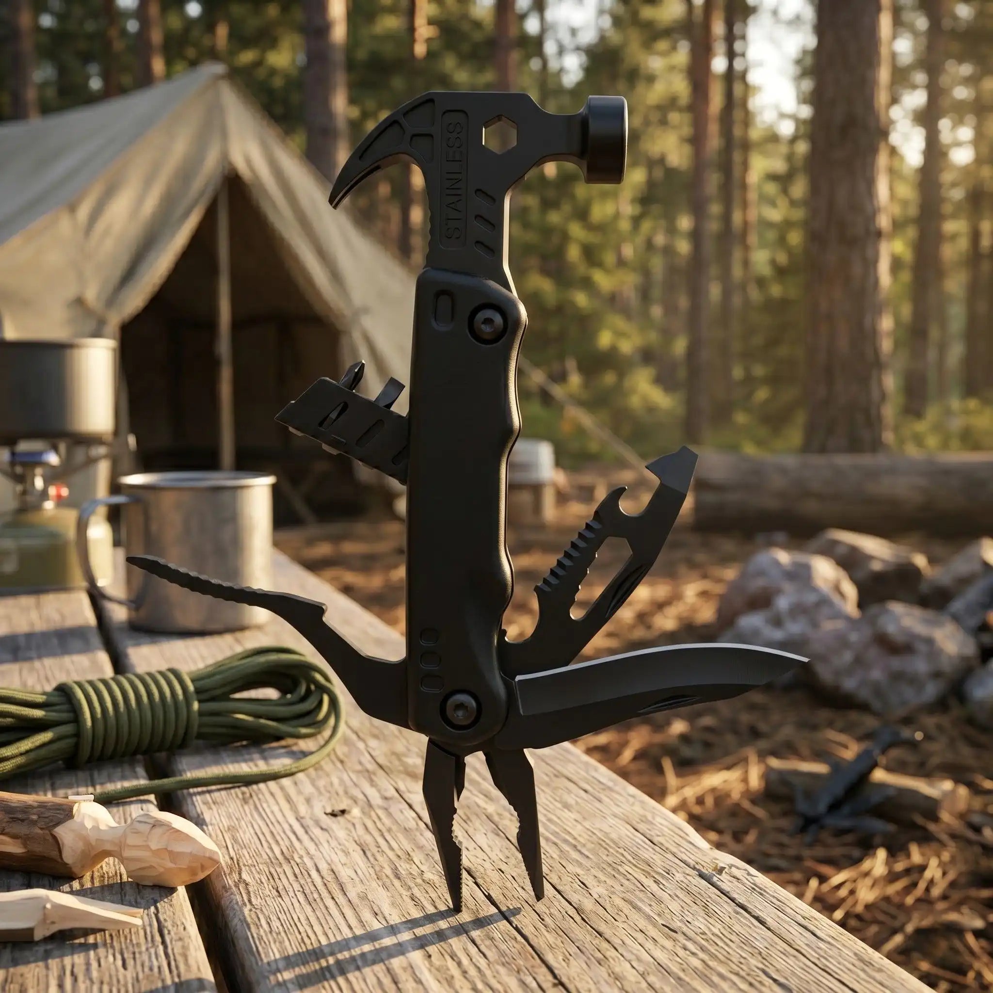 Premium Tactical Multi-Tool Hammer with Pliers, Knife, and Screwdriver Bits - Survival & Emergency Gear
