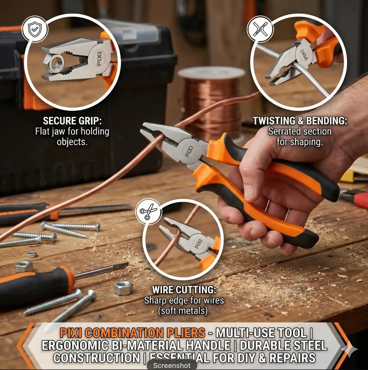 PIXI Professional Combination Pliers – Insulated Ergonomic Grips